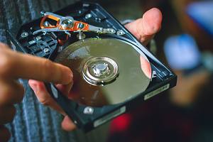 Hard drive being securely destroyed