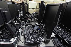 Row of monitors for e-waste